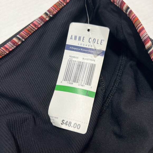 Anne Cole Swim Skirt Womens L‎ Black Ribbed Rainbow Trim Swimsuit Bottom Beach - Picture 6 of 8